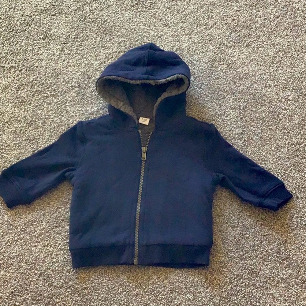 Janie and Jack Blue Hoodie Sherpa Lined Sweater sz 6-12 months - Brand New